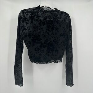 Womens Whimsigoth Mesh Top XL Black Floral Sheer Lace Gothic Witchy Romantic